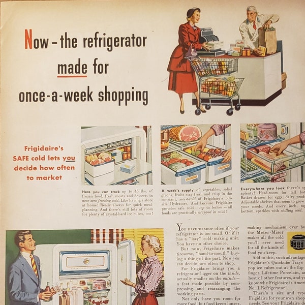 1951 FRIGIDAIRE Refrigerator Once A Week Shopping Kitchen Appliance Vintage Print Ad