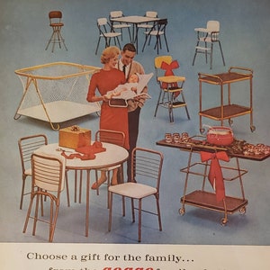 1962 COSCO Furniture Table Cart Step Stool High Chair Playpen Christmas Gifts Vintage Print Ad