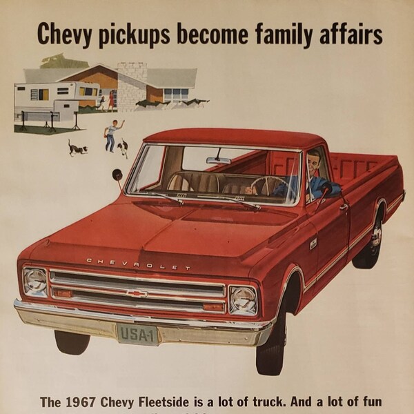 1967 CHEVROLET Chevy Fleetside Pickup Trucks Red Truck Family Affairs General Motors Vehicle Vintage Print Ad