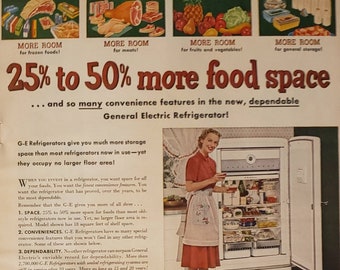 1951 General Electric GE Refrigerator Kitchen Appliance Vintage Print Ad