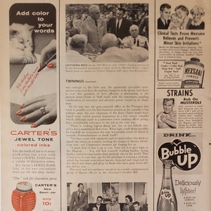 1957 VARIOUS ADS Carter&#39;s Jewel Tone Colored Inks Bubble Up Lemon Lime Soda Beverage Vintage Print Ad