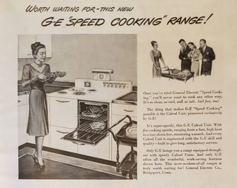 1946 General Electric GE Automatic Electric Ranges Speed Cooking Oven Stove Kitchen Appliance Vintage Print Ad