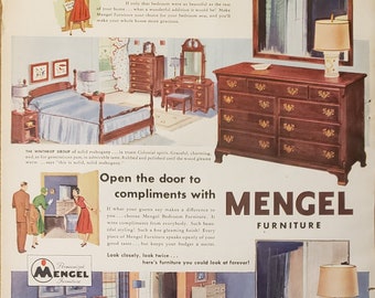 1951 MENGEL FURNITURE Bedroom Dresser Bed Vintage Print Ad - Etsy