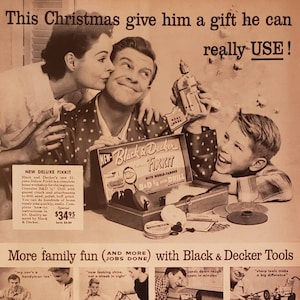 1956 BLACK & DECKER TOOLS 21 Piece Deluxe Fixkit Home Workshop Saw Drill Handyman Gift Vintage Print Ad