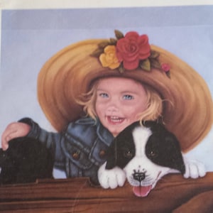Set of 2 Cute Kids with Puppies Art Prints - Mary Jo Pittman - Boy - Girl- Dogs - Puppies - 1998 - Children