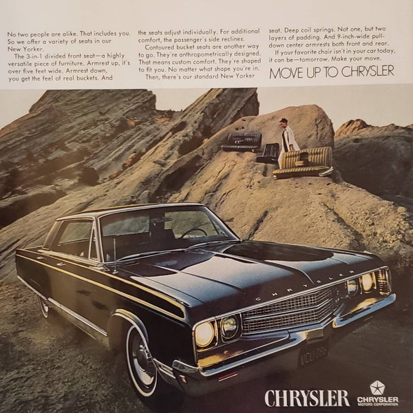 1968 CHRYSLER NEW YORKER 4 Door Hardtop Car Favorite Chair Auto Vintage Print Ad