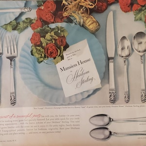 1951 MANSION HOUSE Heirloom Sterling Silverware Oneida Silver Household Vintage Print Ad