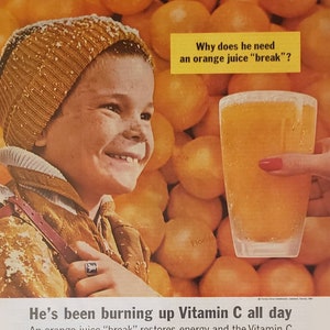 1962 FLORIDA CITRUS COMMISSION Fresh Frozen Orange Juice Boy Beverage Drink Vintage Print Ad