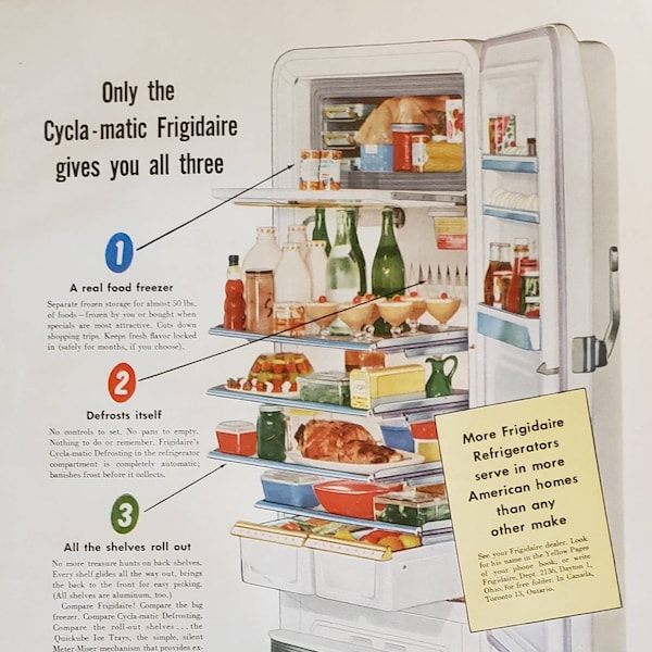 1953 CYCLA-MATIC Frigidaire Freezer Refrigerator Kitchen Appliance General Motors ARMSTRONG Corlon Plastic Flooring Floors Vintage Print Ad