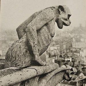 Carte postale vintage française de Paris, France, gargouille gargouille, chimère, dos divisé