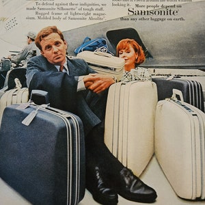 1965 SAMSONITE Vintage Ad, Luggage Baggage Suitcase Airplane Travel Gift Wall Art Decor