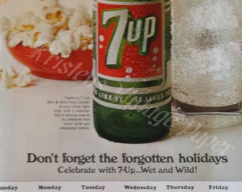 1967 Vintage Ad - 7-Up - Holidays - Calendar - Soft Drink - Beverage - Wet & Wild Party - Soda - Pop - 1960s - Retro - Wall Decor - Wall Art