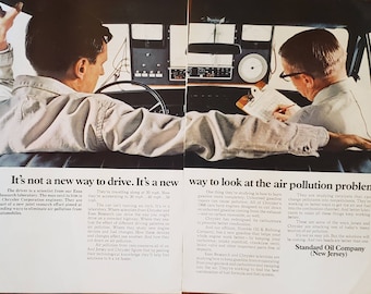1968 Standard Oil Company New Jersey Chrysler Esso Research Scientists Cars Air Pollution 2 Page Vintage Print Ad