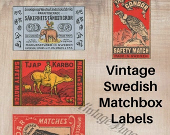 Instant Digital Download SWEDISH MATCHBOX LABELS 5 jpg Images Lot #10 Animals Vintage Digital Image File Clip Art