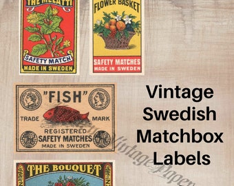 Instant Digitale Download ZWEEDSE MATCHBOX LABELS 5 jpg Afbeeldingen Lot # 3 Vintage Digitaal Afbeeldingsbestand Afdrukbare Scrapbooking Collage Crafting