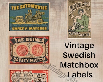 Instant Digital Download SWEDISH MATCHBOX LABELS 5 jpg Images Lot #6 Vintage Digital Image File Clip Art