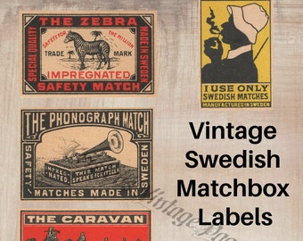 Instant Digital Download SWEDISH MATCHBOX LABELS 5 jpg Images Lot #2 Vintage Digital Image File Printable Scrapbooking Collage Crafting