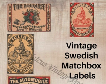 Instant Digital Download SWEDISH MATCHBOX LABELS 5 jpg Images Lot #12 Bicycles Vintage Digital Image File Clip Art