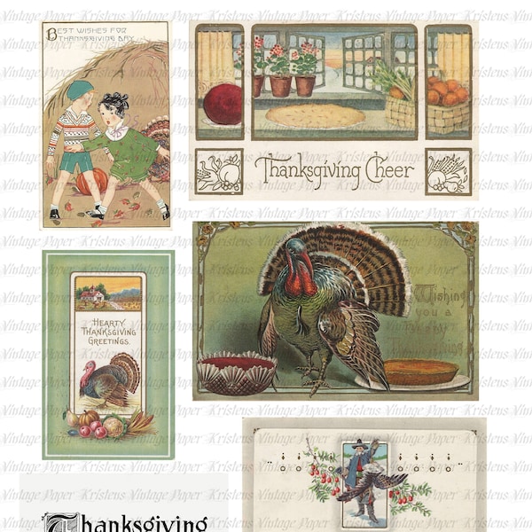 Vintage THANKSGIVING Collage Sheet Digital Image Download File Clip Art Printable Scrapbooking