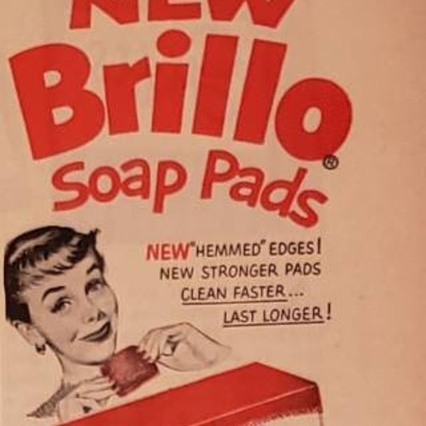 1956 BRILLO Soap Pads Cleaner Shiner Cleaning Shining Pans Household Vintage Print Ad