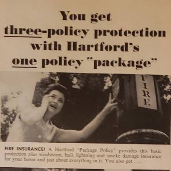 1957 HARTFORD FIRE INSURANCE Company Group Three Policy Protection Theft Liability Vintage Print Ad