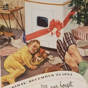 1953 TEMCO Gas Clothes Dryer Laundry Appliance Sleeping Child Christmas Vintage Print Ad