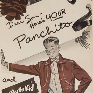 1953 BILLY THE KID Texas Style Pancho Ensemble Boys Clothing Fashion Vintage Print Ad