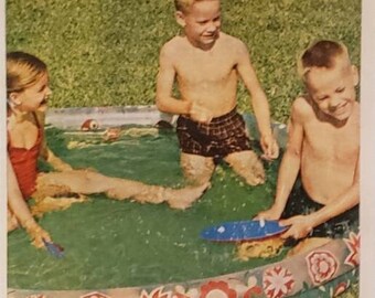 1953 VINYLITE PLASTICS Bakelite Company Kids Children Inflatable Swimming Pool Backyard Fun Bop Bag Vintage Print Ad