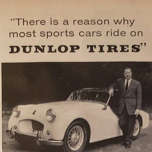 PNEUS DUNLOP 1955 John Bentley Autoridade Internacional Carros Esportivos Triumph TR 2 Carro Vintage Anúncio Impresso