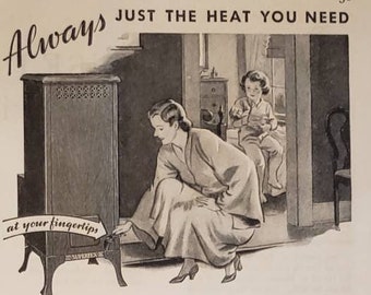 1932 Superfex Perfection Chauffage au mazout Poêle Chauffage à domicile vintage Imprimer Annonce