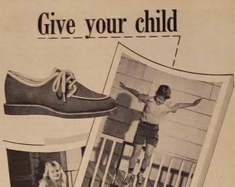 1947 B.F. Goodrich Hood Rubber P-F Canvas Shoes Kids Boys Girls Shoe Footwear Fashion Vintage Print Ad