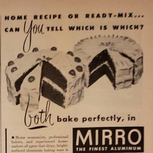 1951 MIRRO Aluminium Backwaren Pfannen Küchenkuchen Vintage Print Werbung