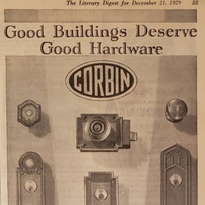 1929 P & F CORBIN Good Hardware Buildings Serrures Poignées poignées De travail à domicile Église vintage Print Ad