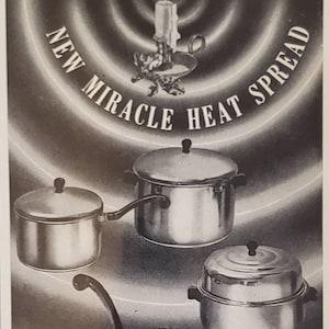 1950 FARBERWARE Heavy Aluminum Clad Stainless Steel Cooking Ware Heat Spread Kitchen Pots Pans Vintage Print Ad
