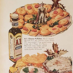 1958 A.1. SAUCE Condiment Party Starters Appetizers Dips Food Recipes Vintage Print Ad