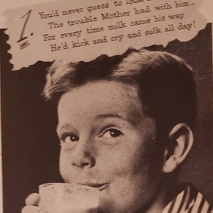 1945 BOSCO Chocolate Flavor Syrup Milk Amplifier Happy Lad Tim Poem Vintage Print Ad