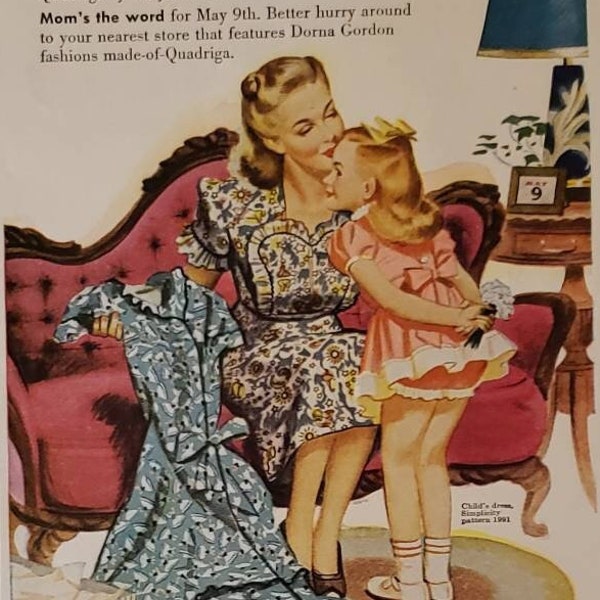 1948 ELY & WALKER Quadriga Cloth Dorna Gordon Fashion Mother Daughter Vintage Print Ad