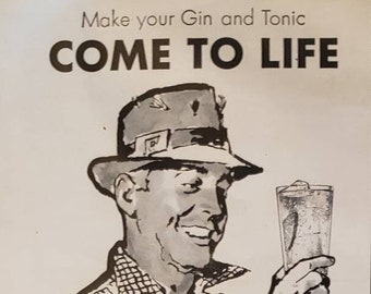 1957 SEAGRAM&#39;S Golden Gin and Tonic Drinks Alcohol Liquor  Vintage Print Ad
