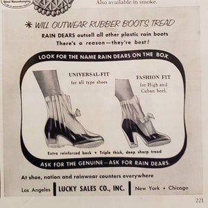 1954 RAIN DEARS Plastic Boots Shoes Footwear Fashion Lucky Sales Vintage Print Ad