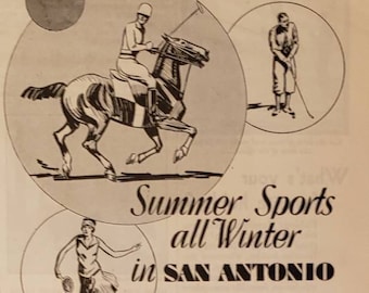 1929 SAN ANTONIO TEXAS Travel Tourism Summer Sports Winter Calendar Vintage Print Ad