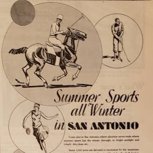 1929 SAN ANTONIO TEXAS Travel Tourism Summer Sports Winter Calendar Vintage Print Ad