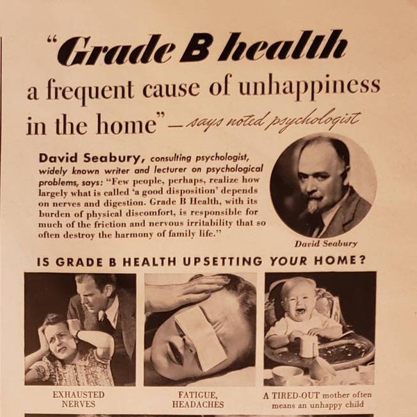 1940 FLEISCHMANN'S YEAST Grade B Health Unhappy Home David Seabury Psychologist Vintage Print Ad