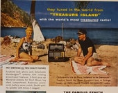 1956 ZENITH Trans-Oceanic Portable Radio Treasure Island Isla de Pinos Daun Yeagley Vintage Print Ad