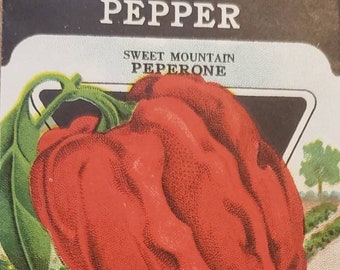 PEPPER Sweet Mountain Peperone Card Seed Company Fredonia NY Original Vintage Seed Packet Art Advertising