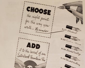 1954 ESTERBROOK PENNA STILOGRAFICA Strumento da scrittura Penne Punti Punte Stili Stampa Vintage Annuncio