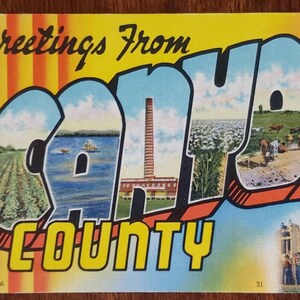 Cartão Postal Saudações de CANYON COUNTY Idaho Letras Grandes de Linho Vintage