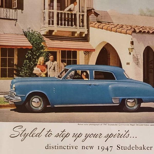 1947 STUDEBAKER Commander Regal DeLuxe 4 Door Sedan Car GIRARD PERREGAUX Fine Watches Jewelry Vintage Print Ad