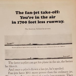 1963 AMERICAN AIRLINES ASTROJETS Fan Jet Airplanes Runway Take-off Pilot Flight Vintage Print Ad