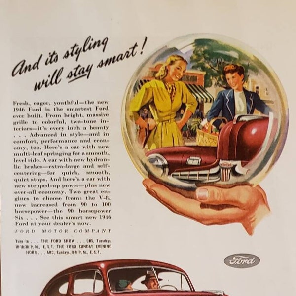 1946 FORD MOTOR Company Red Car Automobile General Electric GE Better Sleep Automatic Electric Blanket Fans Trolleys Vintage Print Ad