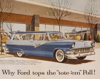 1956 FORD Station Wagon Cars Parklane Country Squire Custom Ranch Country Sedan Car Auto Vintage Print Ad